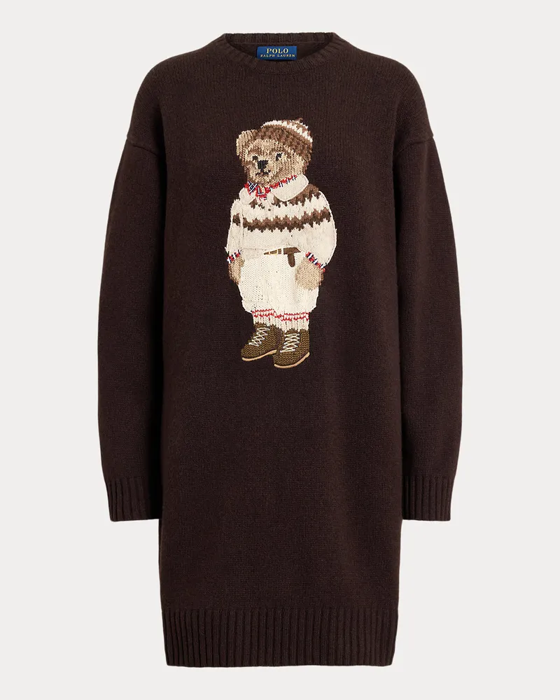 Ralph Lauren Woll-Kaschmir-Pulloverkleid mit Bear Brown