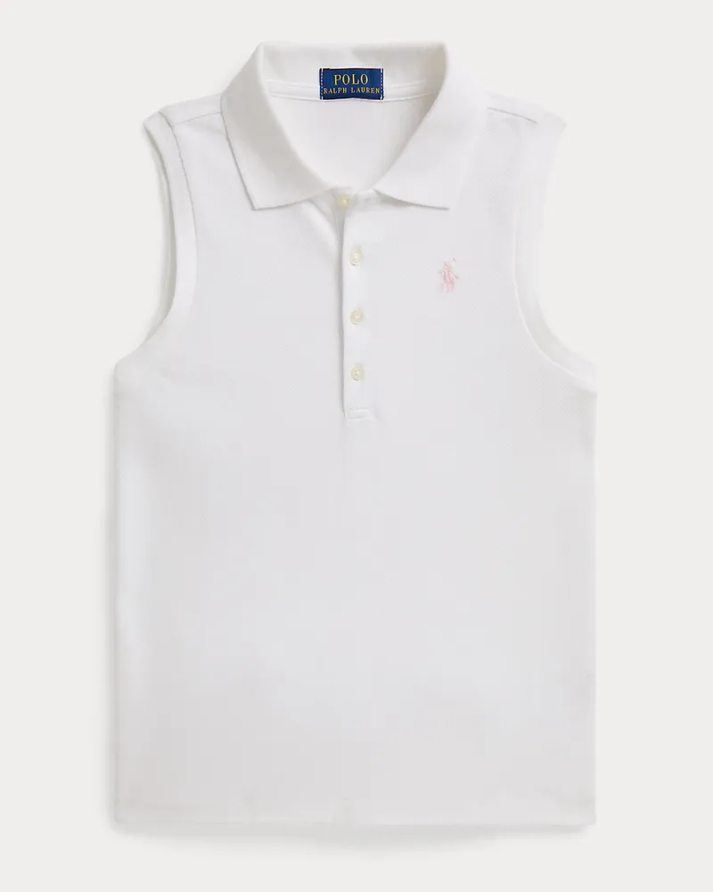 Ralph Lauren Ärmelloses Poloshirt aus Stretch-Piqué White