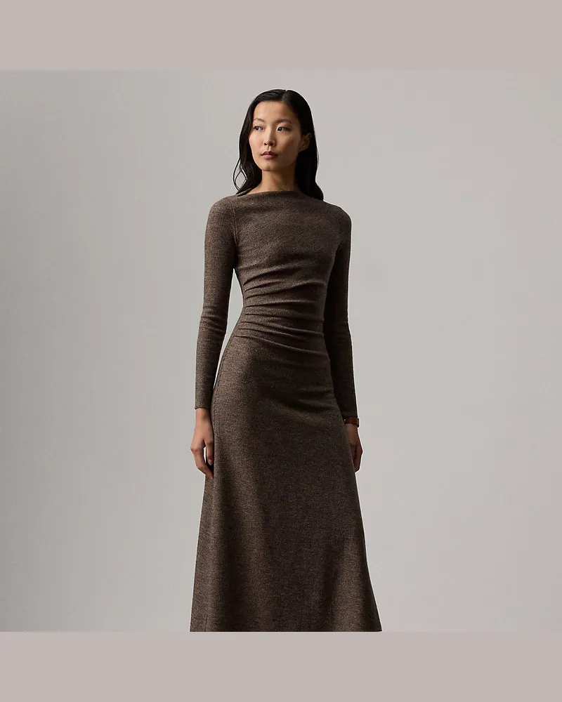 Ralph Lauren Fein gemustertes Woll-Tageskleid Nora Brown