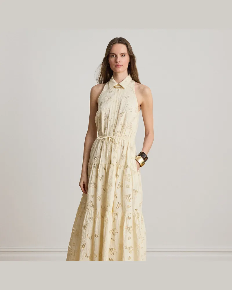 Ralph Lauren Gestuftes Hemdkleid mit Lochstickerei Cream