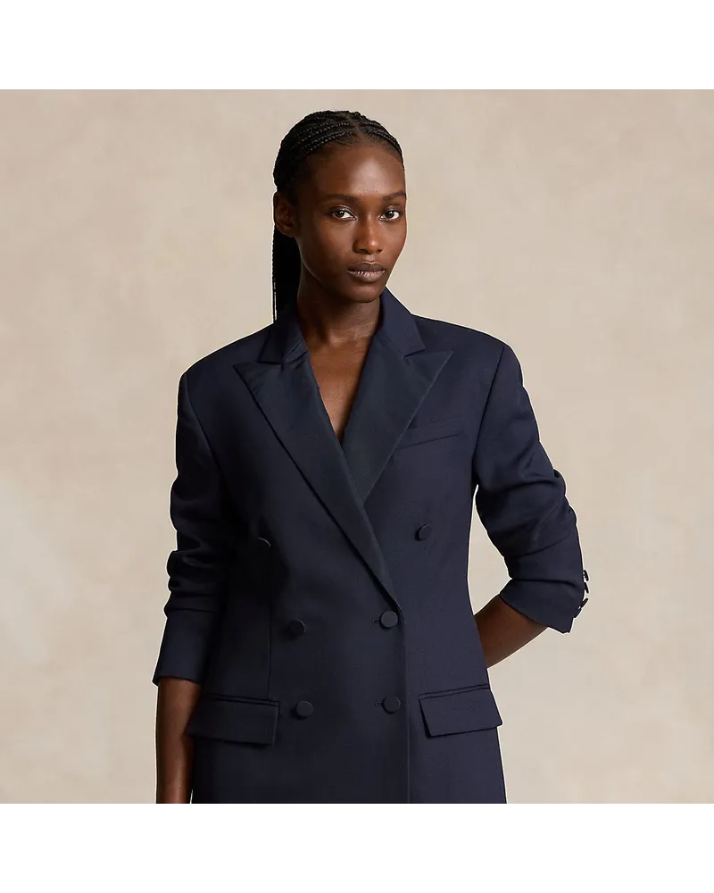 Ralph Lauren Zweireihiger Wollblazer mit Seidenrevers Blue