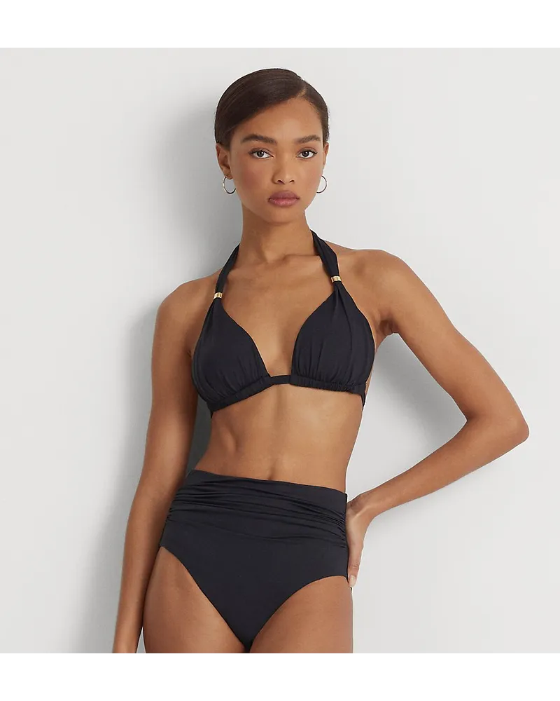 Ralph Lauren Gesmokte Bikinihose mit hoher Taille Black