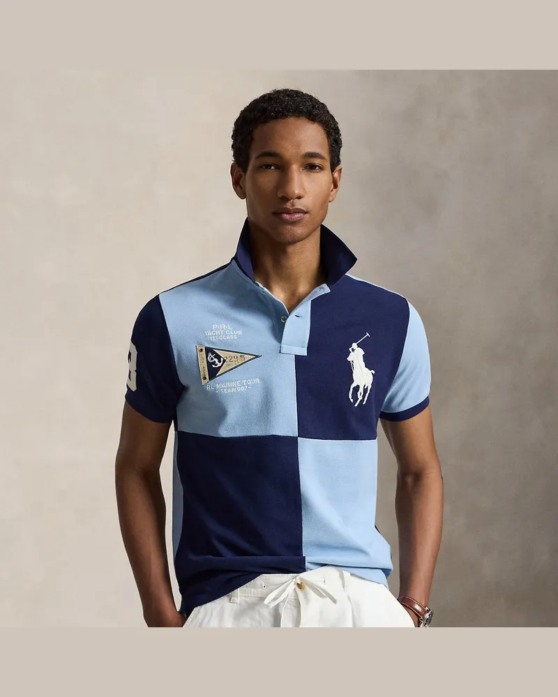 Ralph Lauren Custom-Slim Piqué-Poloshirt mit Big Pony Blue