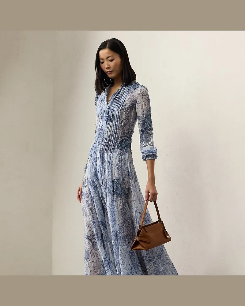 Ralph Lauren Bedrucktes Tageskleid Hannes aus Gaze Blue