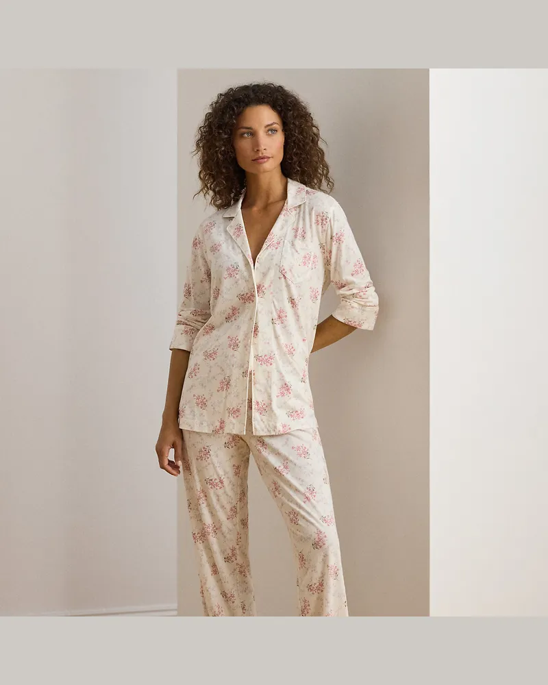 Ralph Lauren Geblümter Jersey-Pyjama mit Baumwolle White