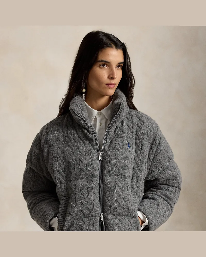 Ralph Lauren Woll-Kaschmir-Pufferjacke mit Zopfmuster Grey