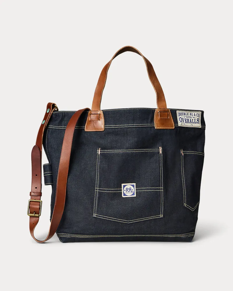 Ralph Lauren Denim-Tragetasche mit Lederbesatz Blue