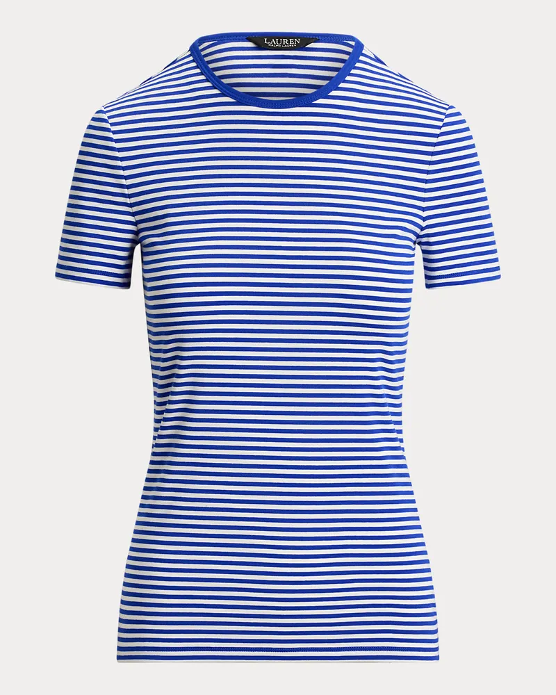 Ralph Lauren Kurzgrößen - Gestreiftes Rundhals-T-Shirt mit Stretch Blue
