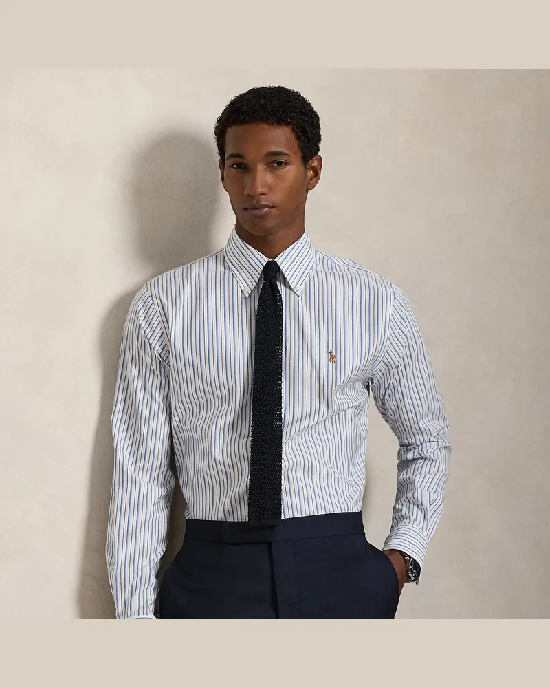 Ralph Lauren Gestreiftes Custom-Fit Oxfordhemd White