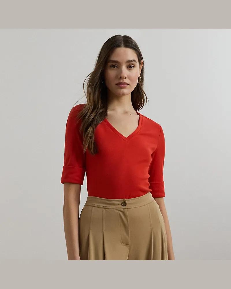 Ralph Lauren Baumwollstretch-T-Shirt mit V-Ausschnitt Red