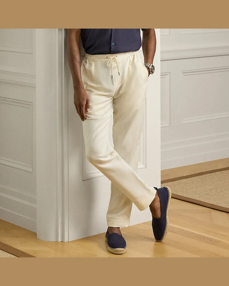Ralph Lauren Handgeschneiderte Seiden-Leinen-Hose Cream