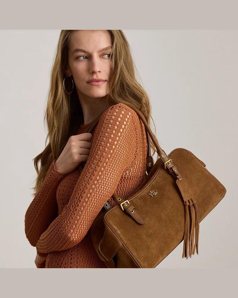 Ralph Lauren Große Umhängetasche Marcy aus Wildleder Brown