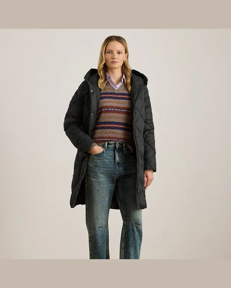 Ralph Lauren Hooded Diamond-Quilted Down Coat Black