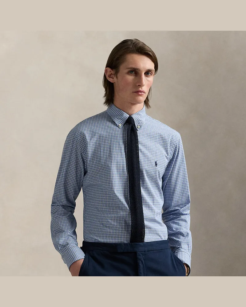 Ralph Lauren Kariertes Custom-Fit-Hemd aus Popeline Blue