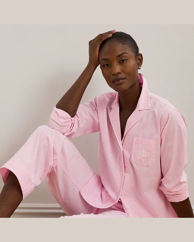 Ralph Lauren Gestreifter Pyjama aus Baumwollpopeline Pink