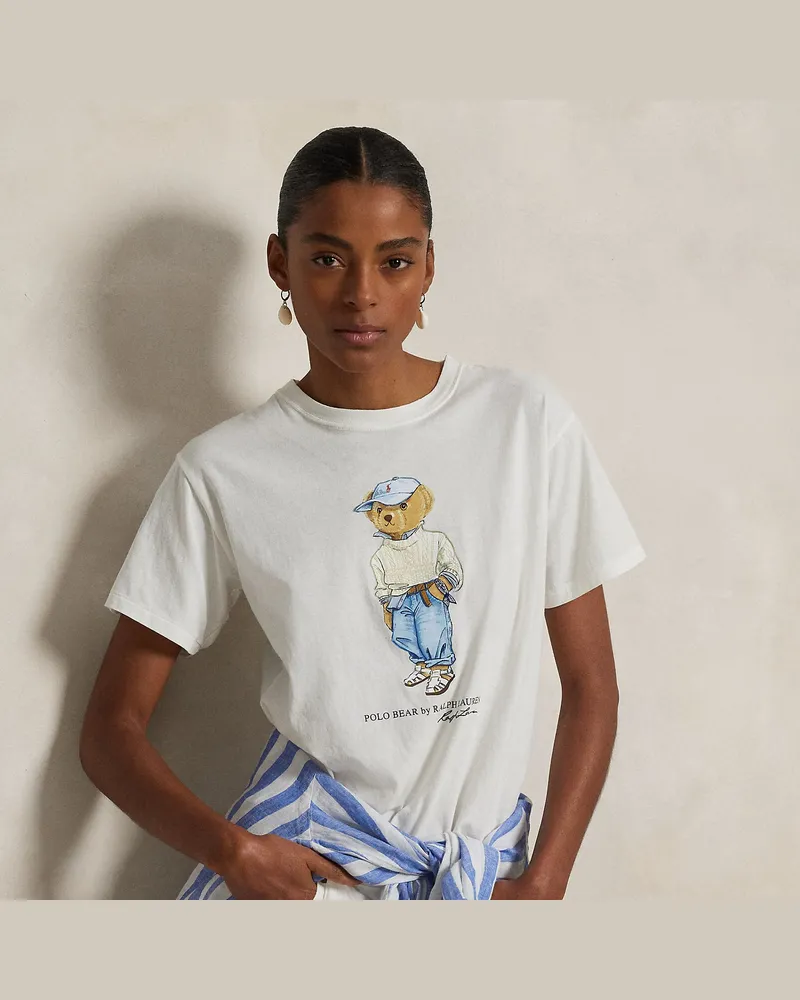 Ralph Lauren Baumwolljersey-T-Shirt mit Polo Bear White