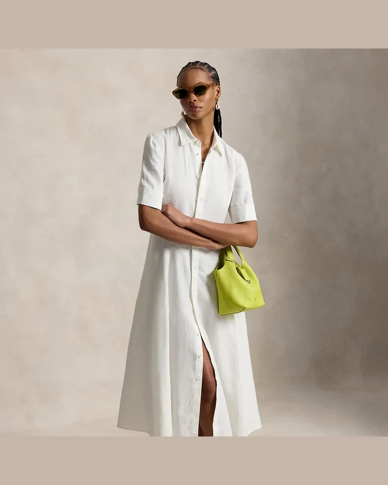 Ralph Lauren Leinen-Hemdkleid im Bahnen-Design White