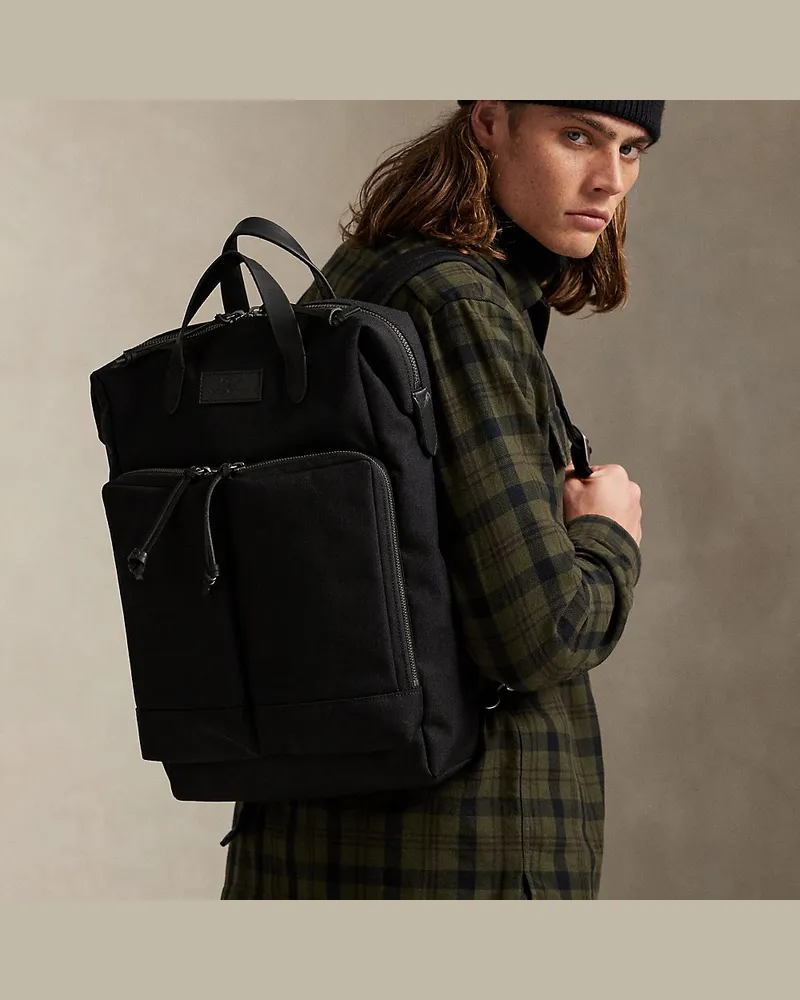Ralph Lauren Wandelbarer Rucksack mit Lederbesatz Black
