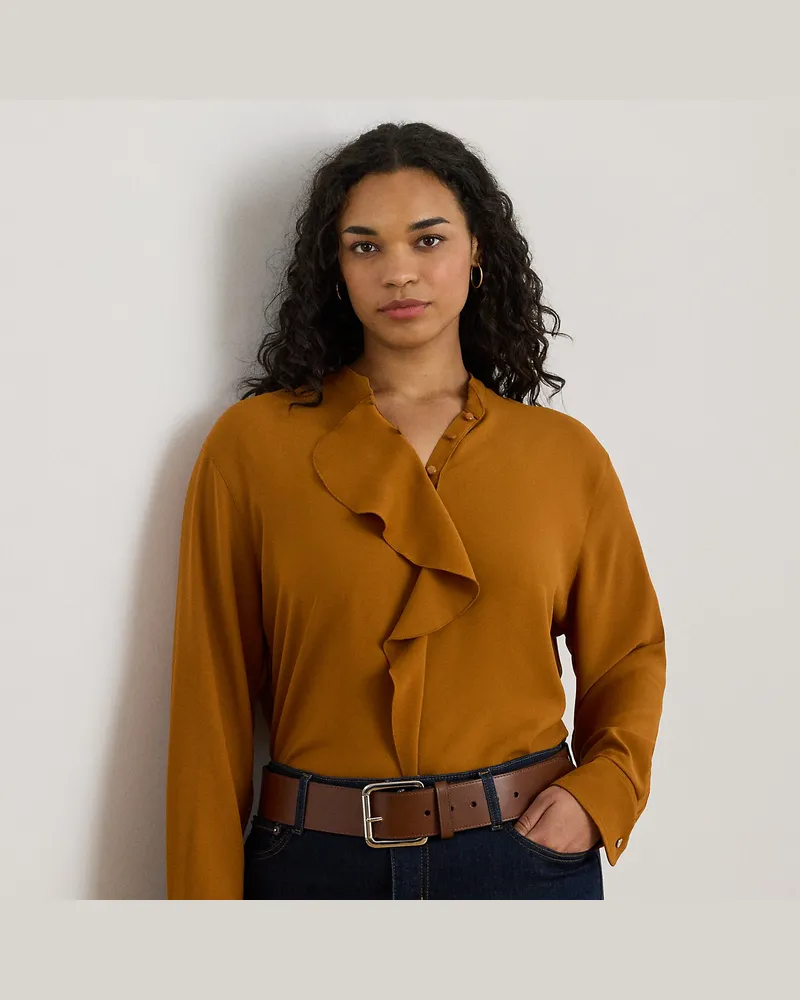 Ralph Lauren Plus Größen - Georgette-Tunika mit Rüschenbesatz Brown