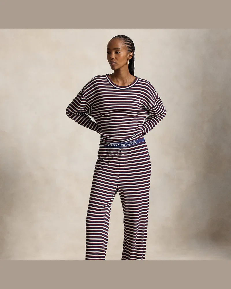 Ralph Lauren Gestreifter Pyjama aus Waffelpiqué Blue