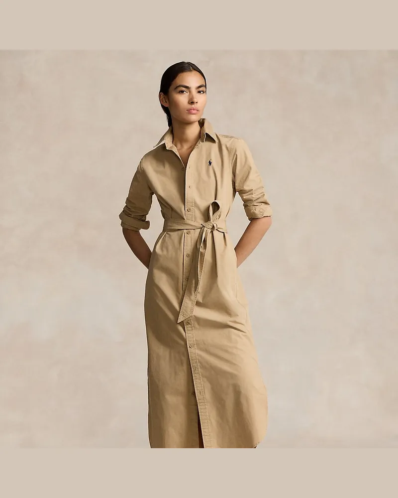 Ralph Lauren Midi-Hemdkleid aus Baumwolle mit Gürtel Tan