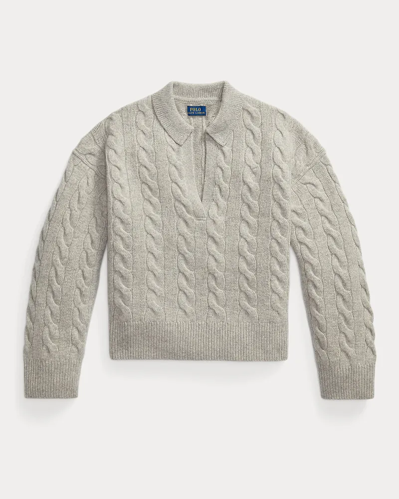 Ralph Lauren Pullover mit Zopfmuster und Polokragen Grey
