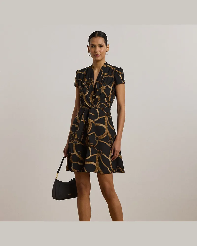 Ralph Lauren Kleid mit Bindedetail und Gürteldruck Black