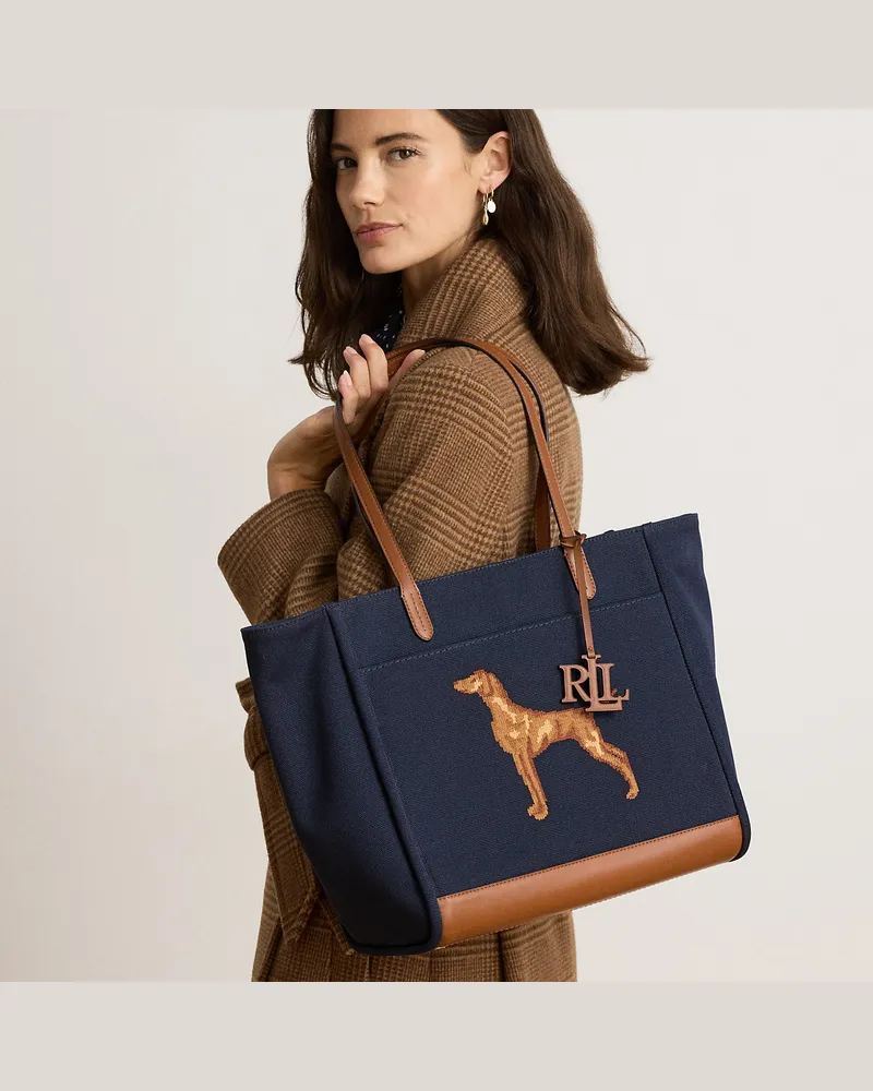 Ralph Lauren Tragetasche Cameryn mit Hundestickerei Blue