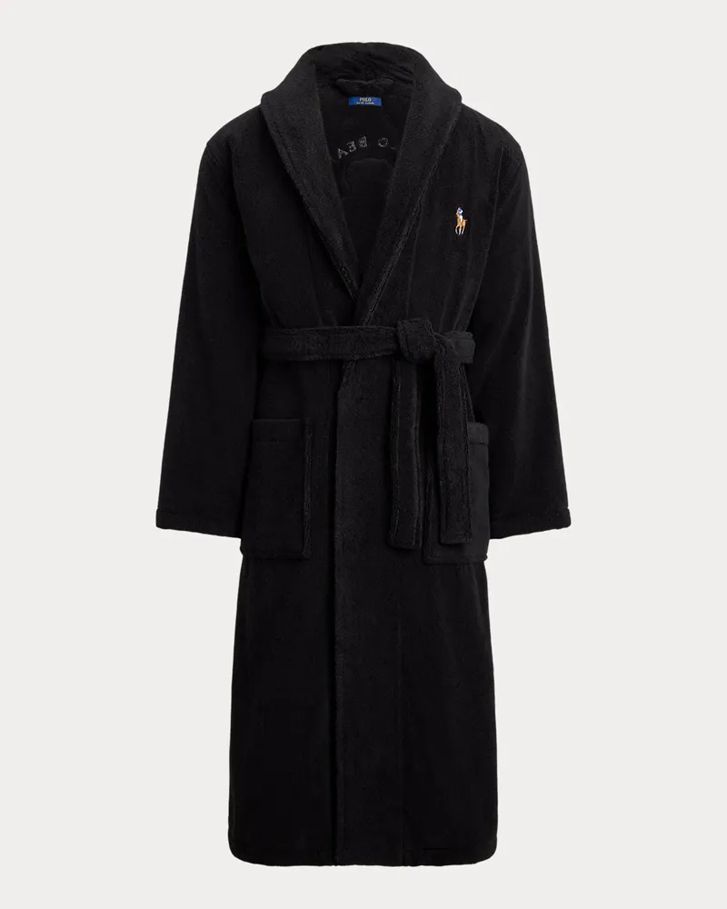 Ralph Lauren Baumwollfrottee-Bademantel mit Polo Bear Black