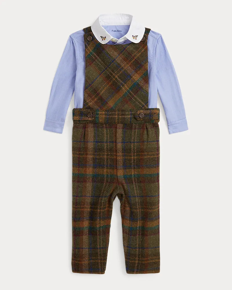 Ralph Lauren Hemd mit Enten und karierter Overall Brown