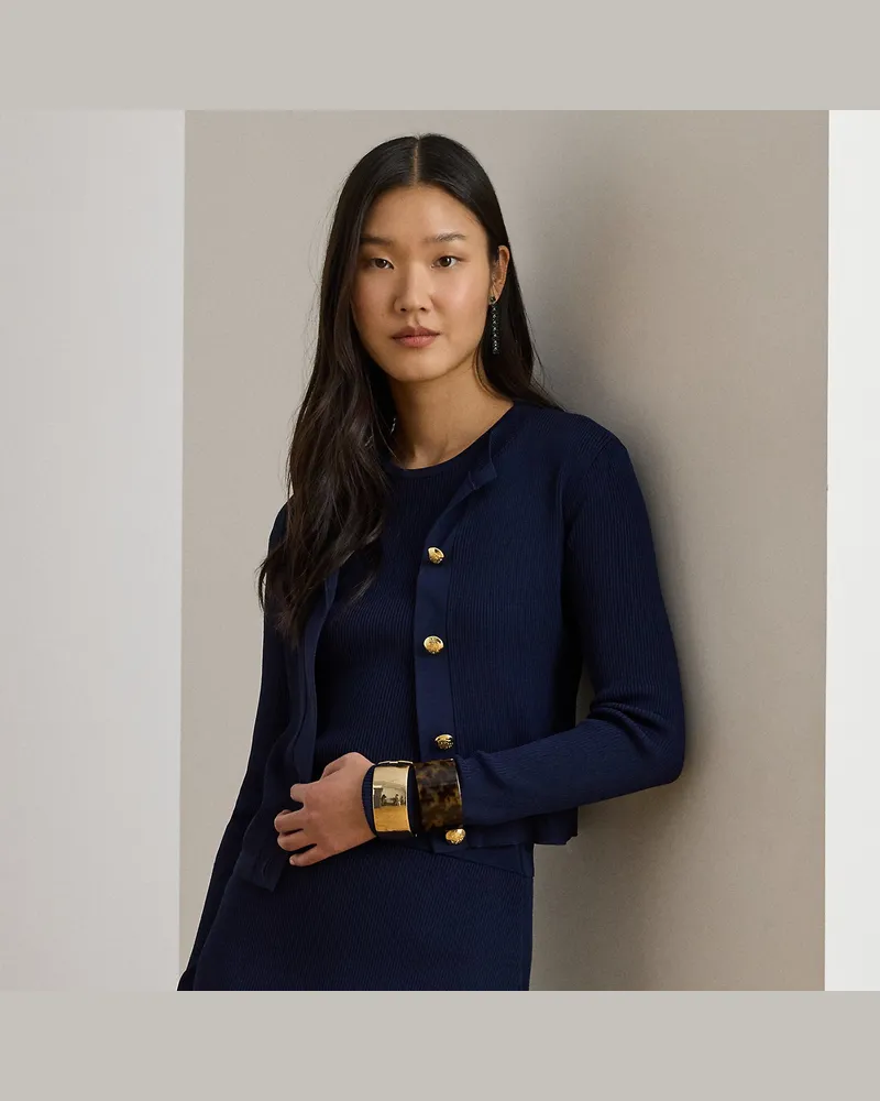 Ralph Lauren Rundhals-Strickjacke in Rippenstrick Blue