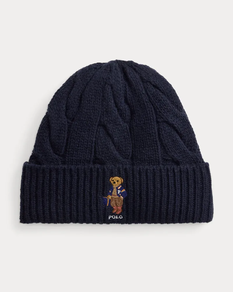 Ralph Lauren Mütze mit Zopfmuster und Polo Bear Blue
