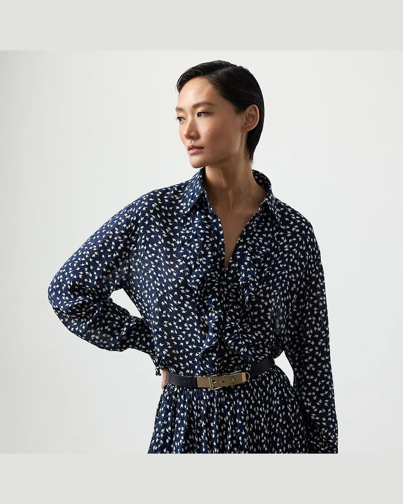 Ralph Lauren Hemd Addison mit Rüschen und Geo-Druck Blue