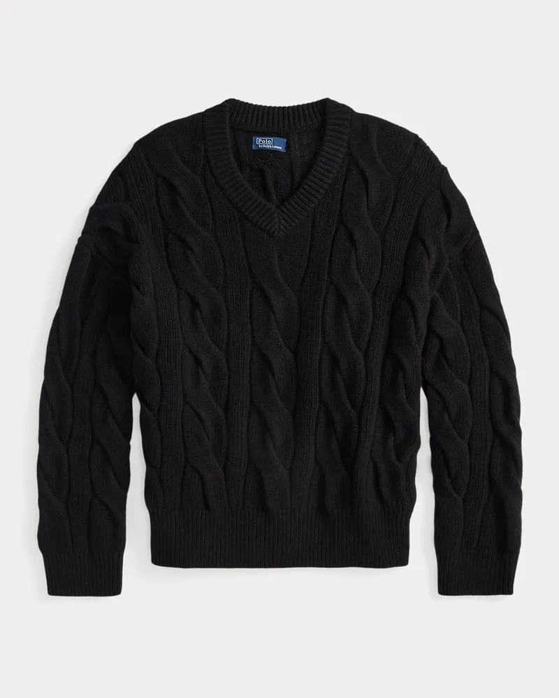 Ralph Lauren Woll-Kaschmir-Pullover mit Zopfmuster Black