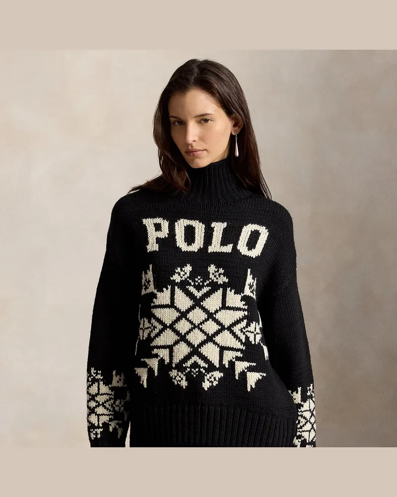 Ralph Lauren Woll-Rollkragenpullover mit Schneeflocke Black