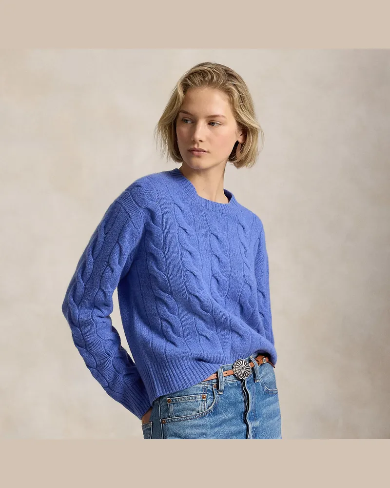 Ralph Lauren Woll-Kaschmir-Pullover mit Zopfmuster Blue