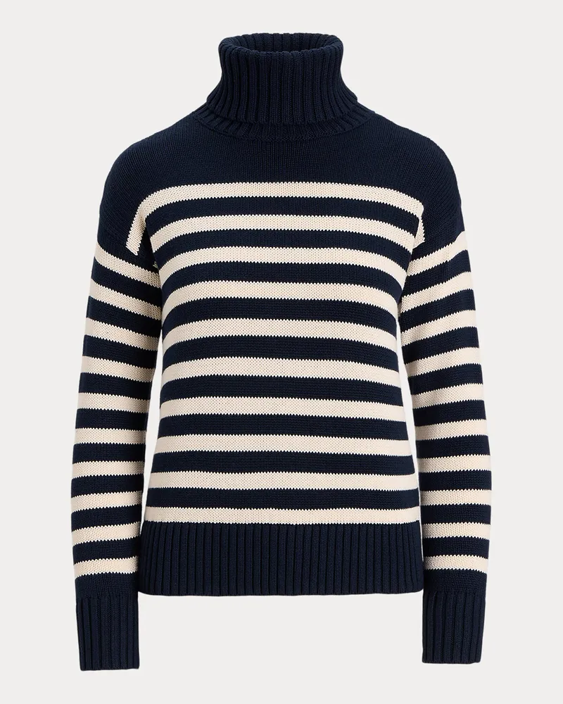 Ralph Lauren Gestreifter Baumwoll-Rollkragenpullover Blue