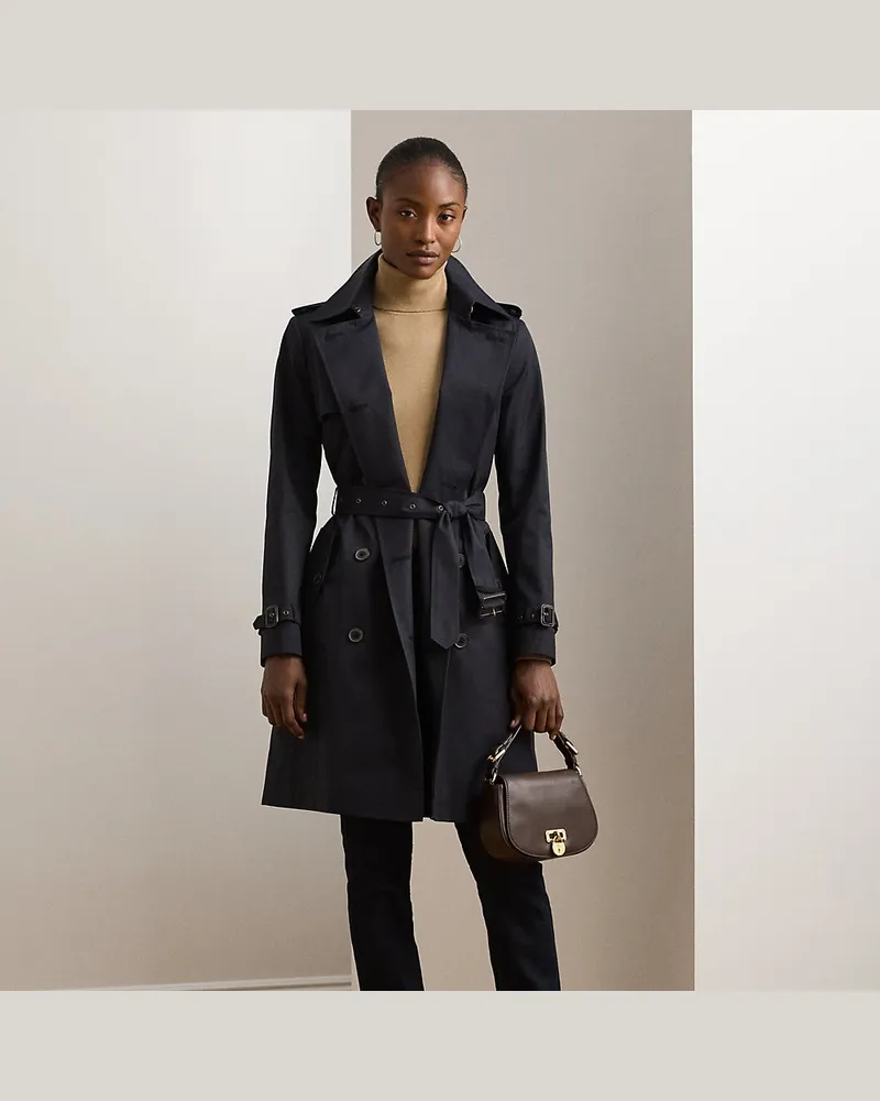 Ralph Lauren Zweireihiger Trenchcoat mit Baumwolle Blue