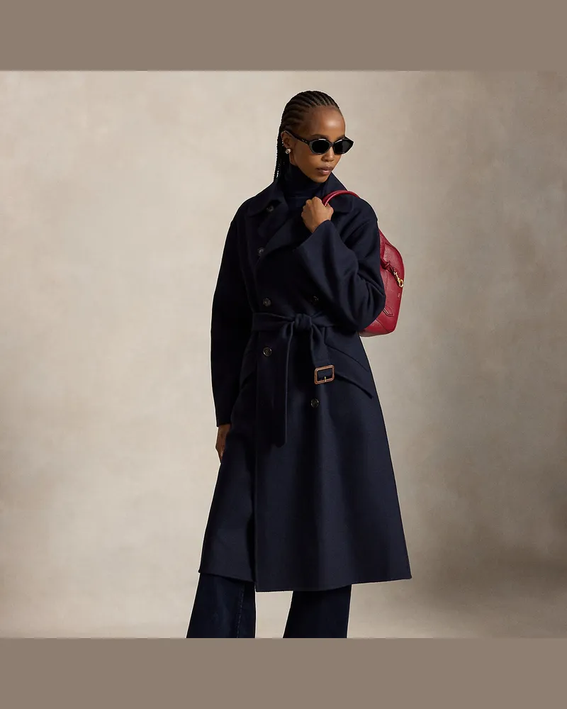 Ralph Lauren Zweireihiger Trenchcoat aus Kaschmir Blue
