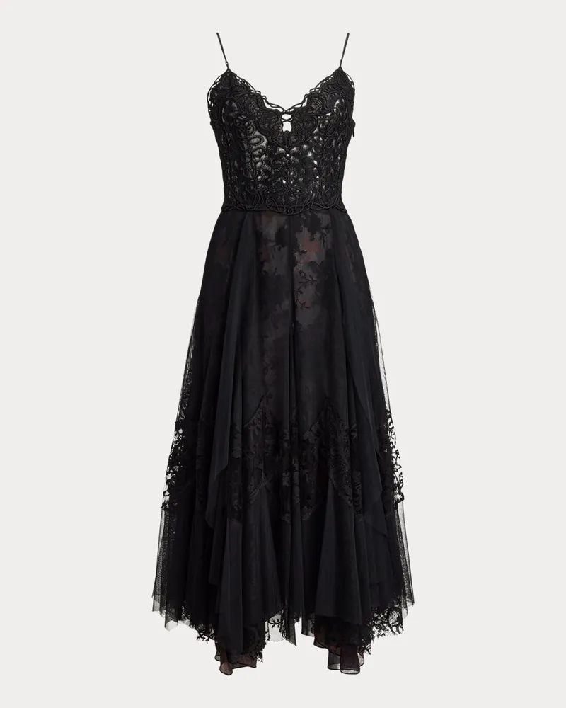 Ralph Lauren Besticktes Cocktailkleid Quinn aus Tüll Black