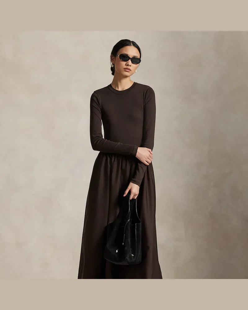 Ralph Lauren Langärmliges Baumwollkleid Brown