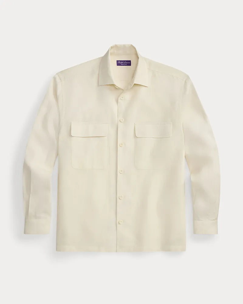 Ralph Lauren Relaxed-Fit Windowpane-Leinenhemd Cream