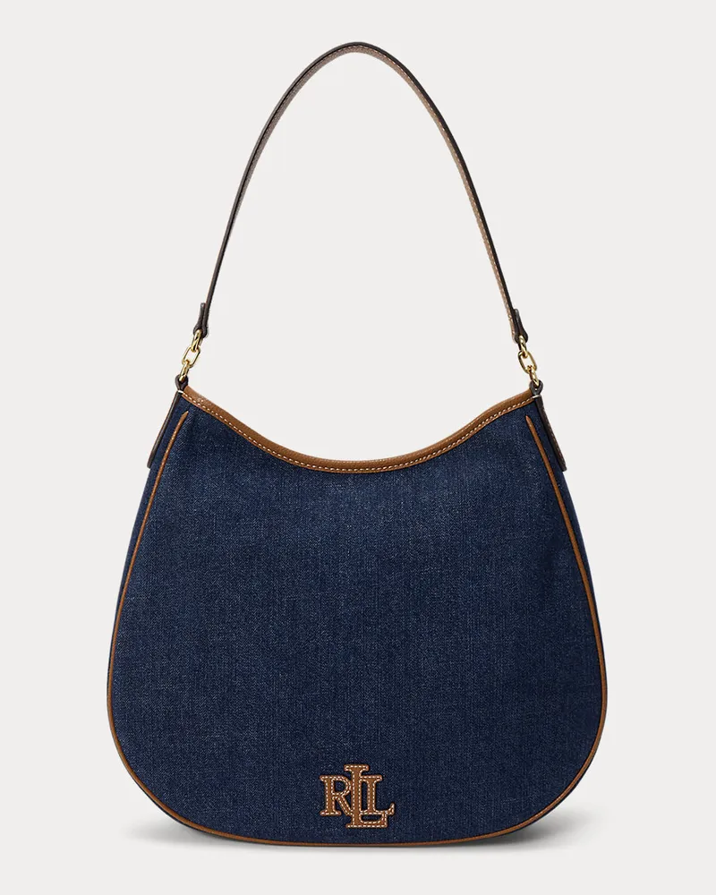Ralph Lauren Große Denim-Schultertasche Adley Blue