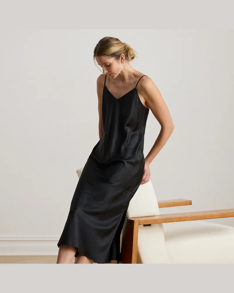 Ralph Lauren Satinnachthemd mit V-Ausschnitt Black