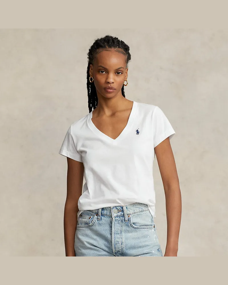 Ralph Lauren Baumwolljersey-T-Shirt mit V-Ausschnitt White