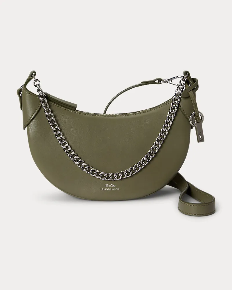 Ralph Lauren Mini-Ledertasche Polo ID mit Kette Green