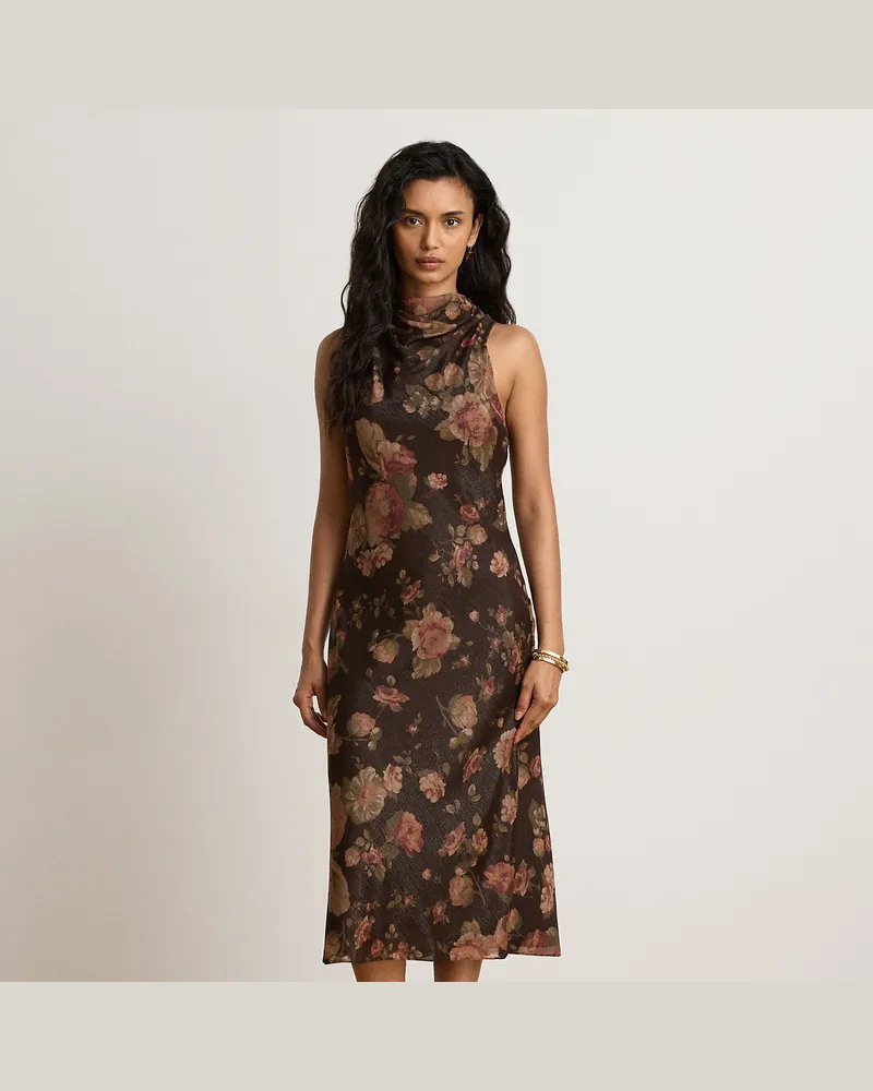 Ralph Lauren Geblümtes Cocktailkleid aus Georgette Brown