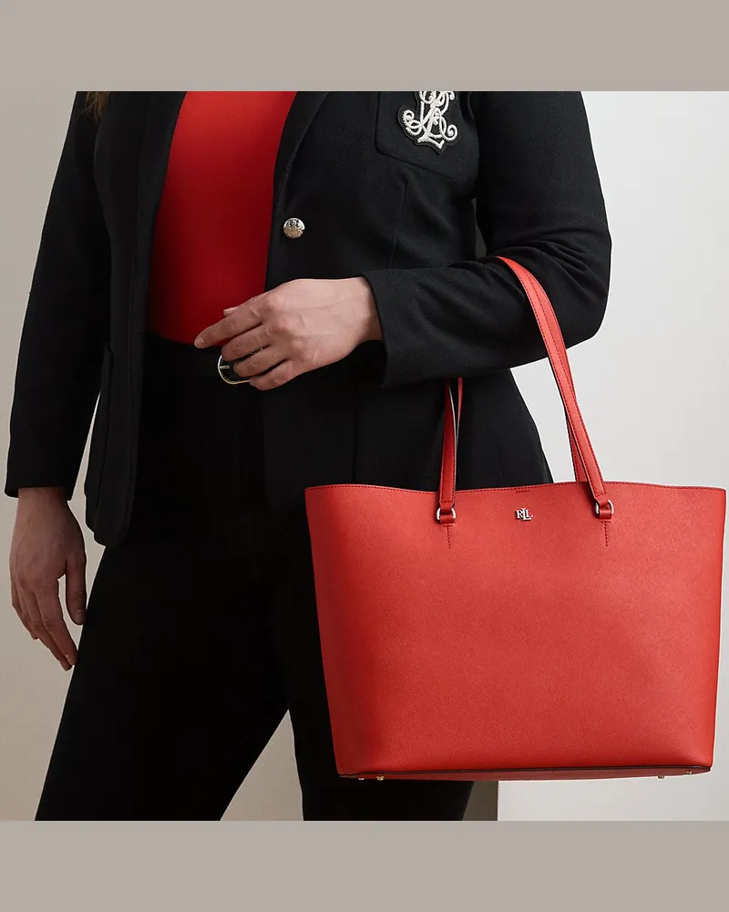 Ralph Lauren Schraffierte Ledertragetasche Karly Orange