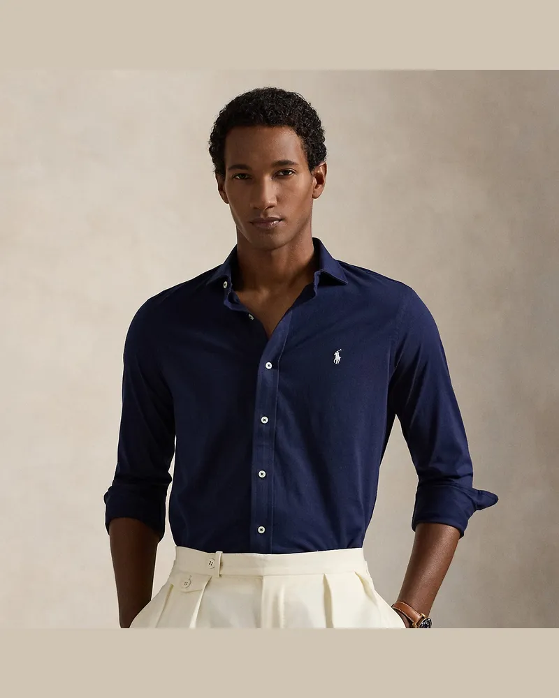 Ralph Lauren Jerseyhemd mit gespreiztem Kragen Blue