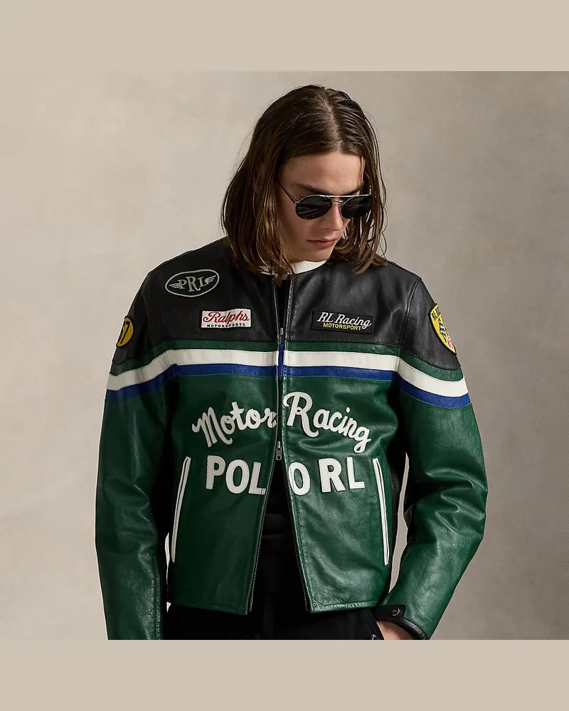 Ralph Lauren Café-Racer-Jacke aus Leder Green